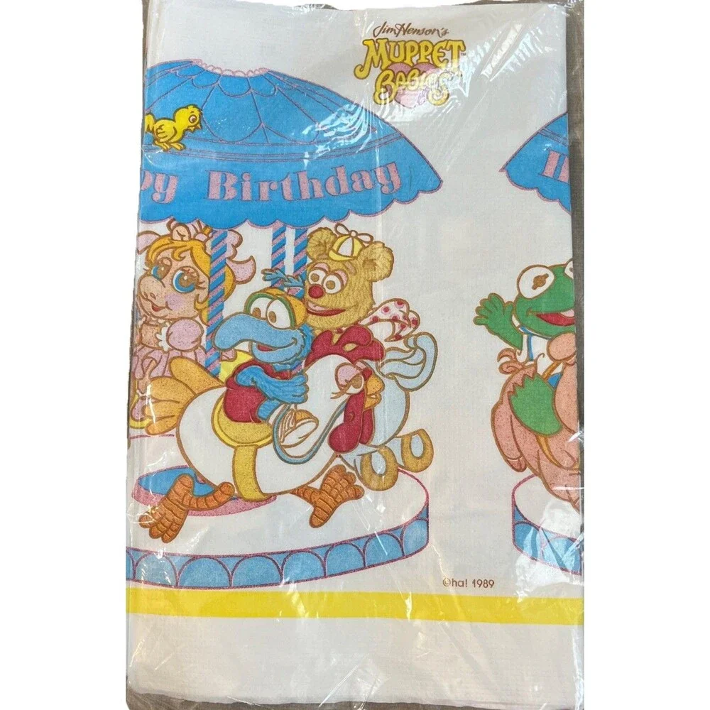 Vtg CA Reed Paper Table Cover Cloth Muppets Characters Jim Hensons 52in by 96in